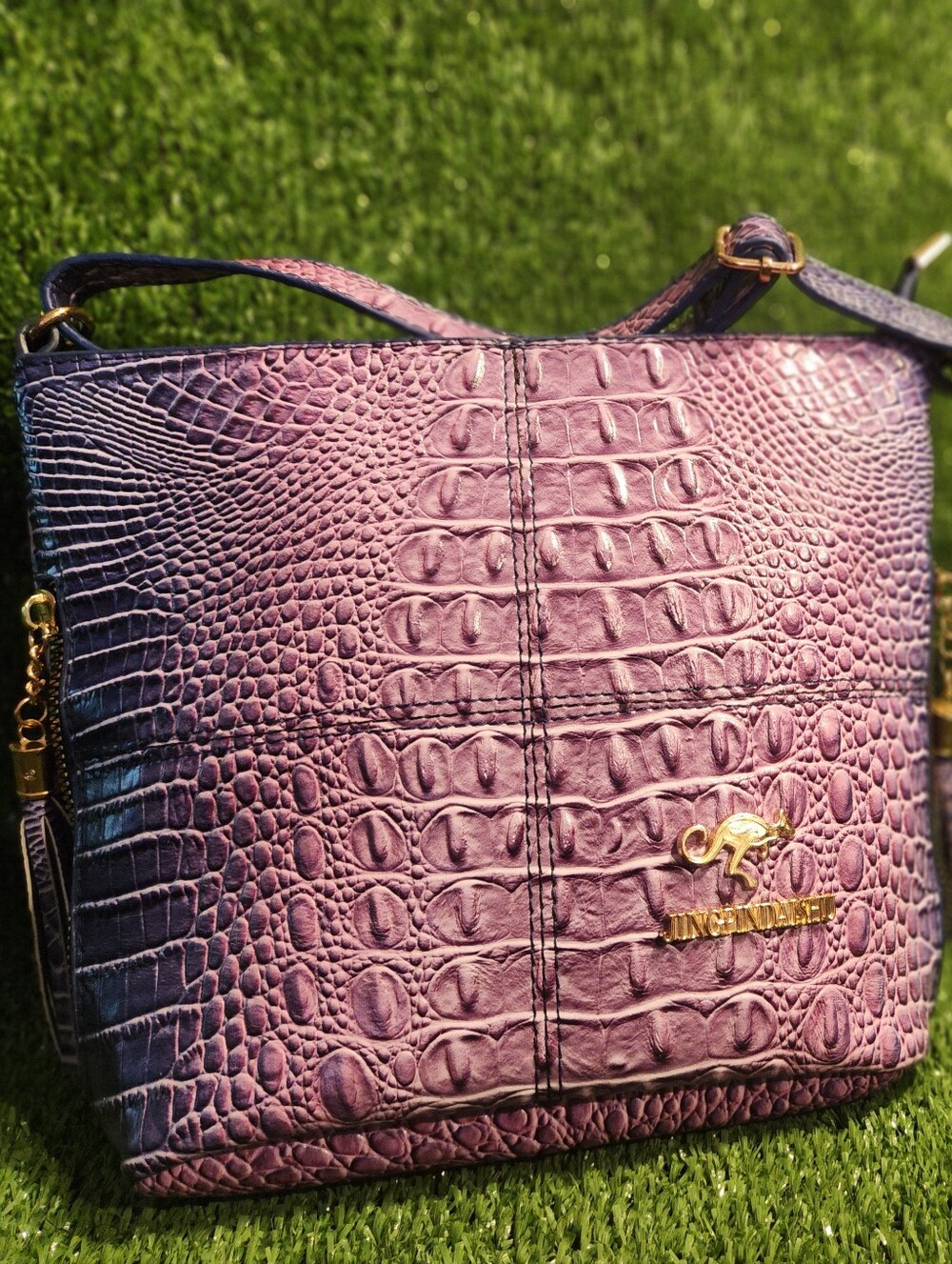 Purple Croc-Texture Crossbody Bag by